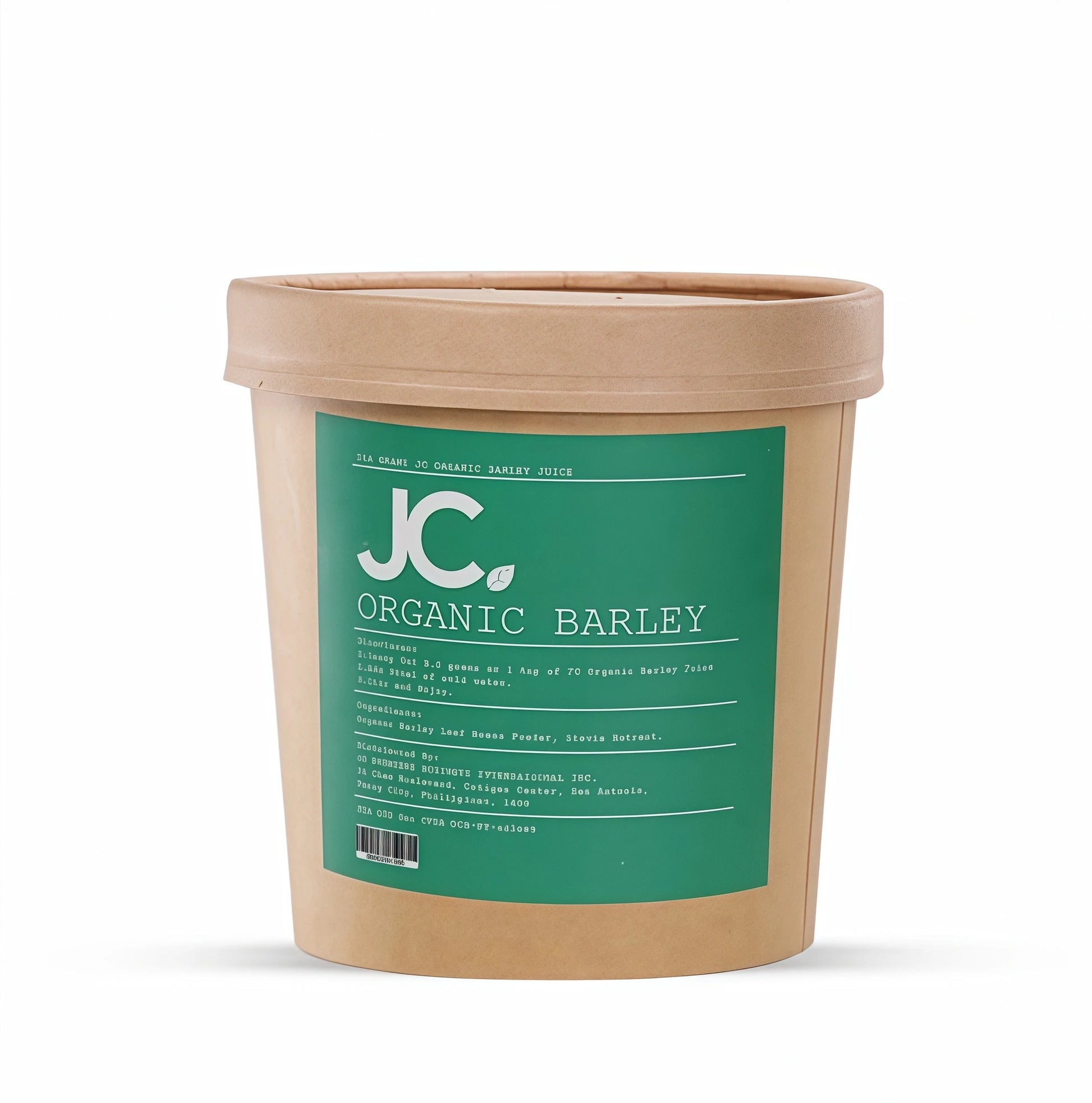 Jar of JC Organic Barley on a white background